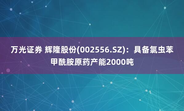 万光证券 辉隆股份(002556.SZ)：具备氯虫苯甲酰胺原药产能2000吨